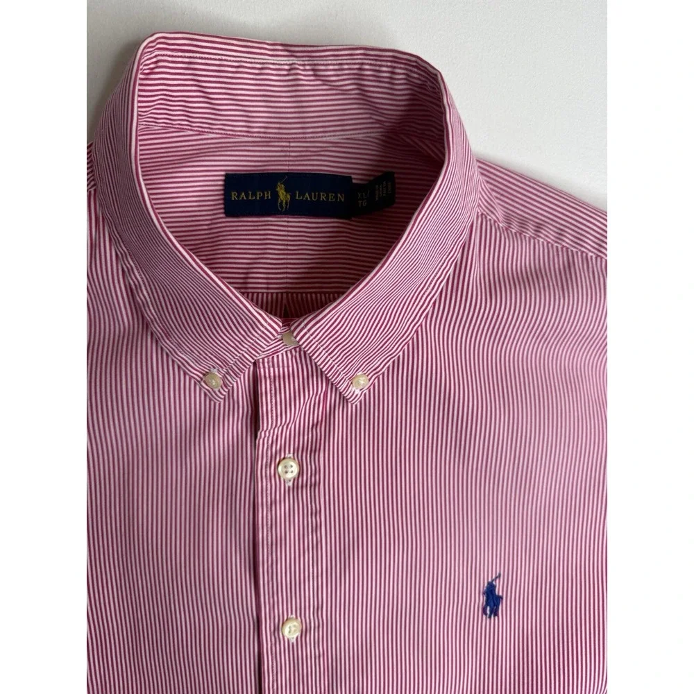 Polo Ralph Lauren Striped Button Down Shirt Red White Size XL Long Sleeve Preppy